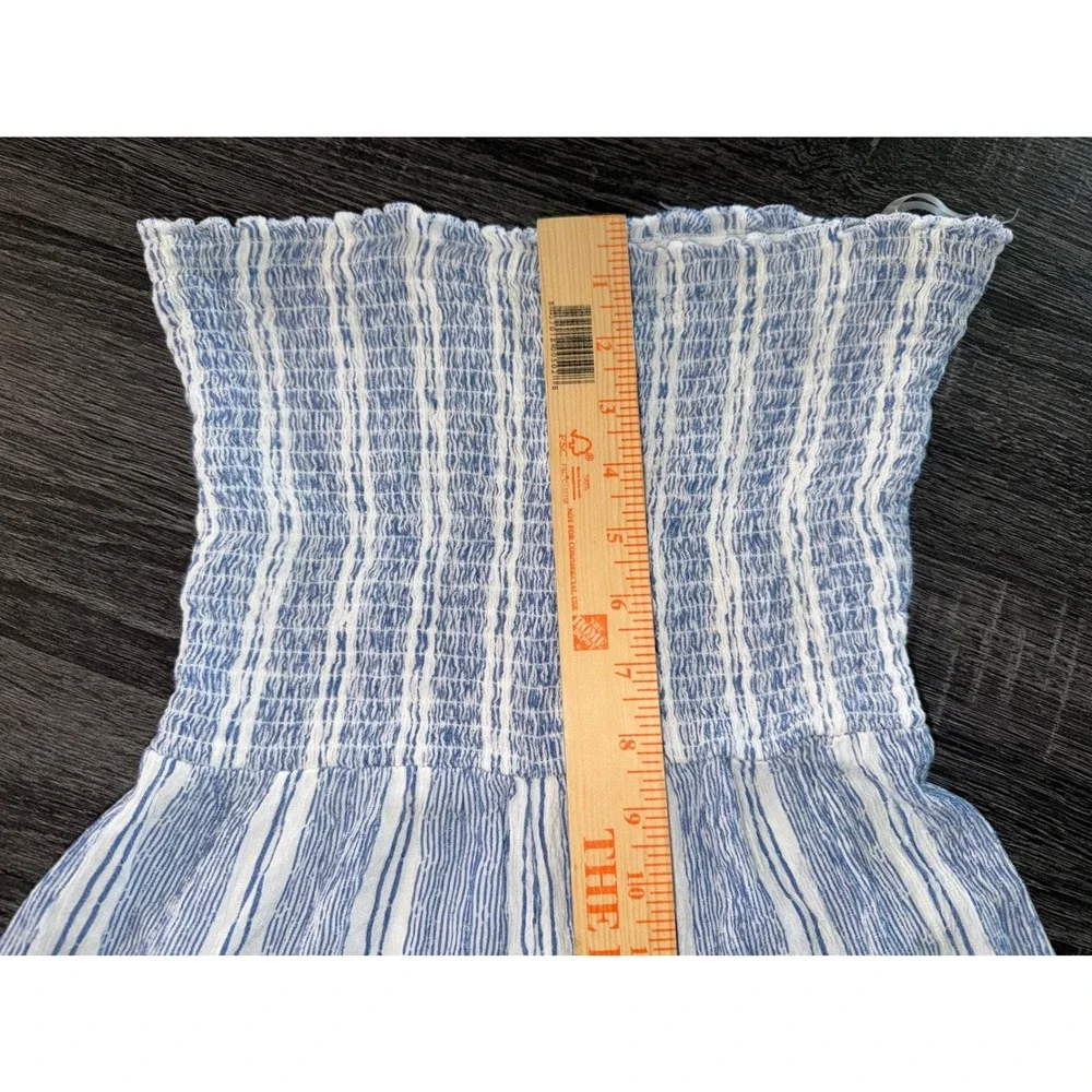 Angie Womens Blue White Striped Smocked Strapless Romper Ruffle Hem Size S - Picture 6 of 6